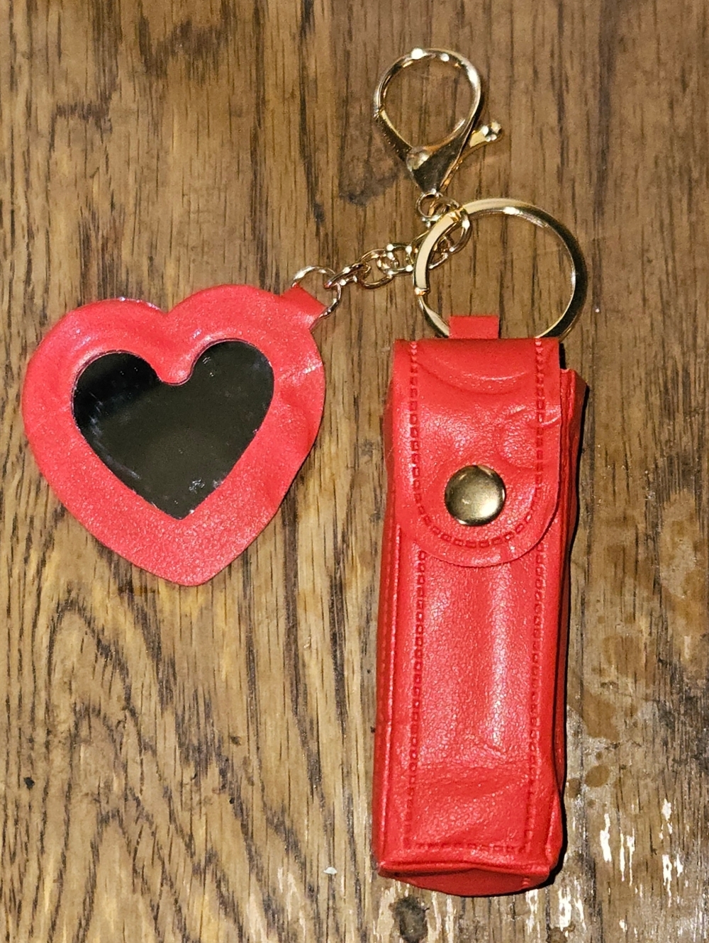 PU Leather Lipstick Holder Keychain With Mirror In Red BNIB